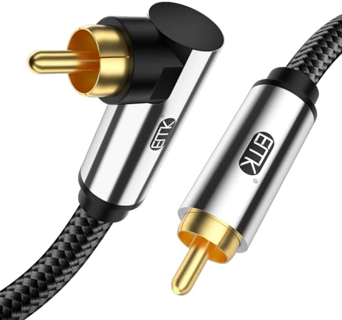 EMK Subwoofer Cable 90 Degree RCA Câble audio coaxial à angle droit Câble audio numérique RCA pour amplificateurs, haut-parleurs, barre de son, home cinéma et systèmes hi-fi (5m)