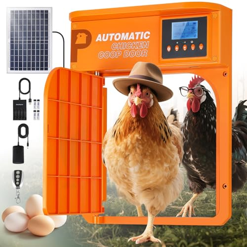 Proshine Automatic Chicken Coop Door, Upgrade Door Opening, Solar Powered Chicken Door, Light Sensor&Timer, Remote Control, Multiple Power Options with Solar Panel