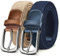 KEMISANT Gürtel Herren 2er, Elastischer Flechtgürtel Damen Herren Stoffgürtel Geflochten Stretchgürtel Golfgürtel 35mm(Beige/Antikblau,130cm/46-50 taille verstellbar)
