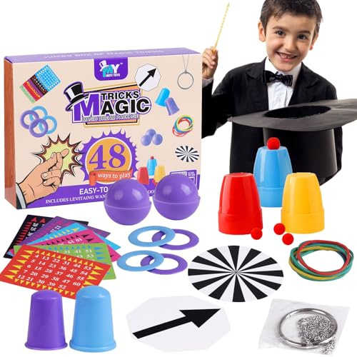 SULOLI Ensemble Magique Jouets - 48 Tours de Magie Enfant,Kit de Magie Livré avec Un Manuel d'Instructions Etape par Etape pour Chaque Magie pour Garçons et Filles (B)