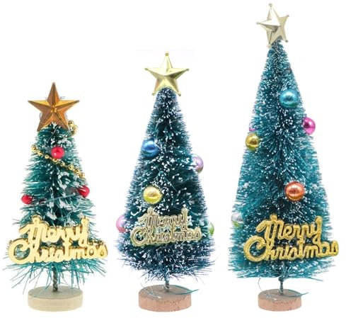 DBAILY Lot de 3 mini sapins de Noël, verts, décorés, 13,5, 10, 7 cm