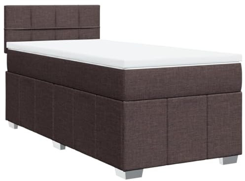vidaXL Boxspringbett, Einzelbett mit LED Matratze Matratzenauflage, Bettgestell mit Lattenrost Kopfteil, Polsterbett Bett für Schlafzimmer, Dunkelbraun 90x190cm Stoff