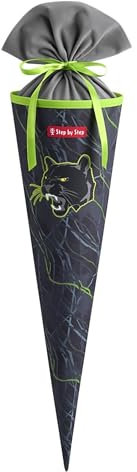 Step by Step Schultüte „Danger Cat Chiko“, grau-grün, passend zum Schulranzen, aus recycelten PET-Flaschen, Verschluss aus Stoff,5 l Füllvolumen, 70 cm Höhe