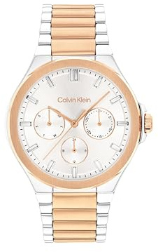 Calvin Klein Orologio Analogico Multifunzione al Quarzo da Donna Collezione VIBRANCY con Cinturino in Acciaio Inossidabile Bicolore - 25100052