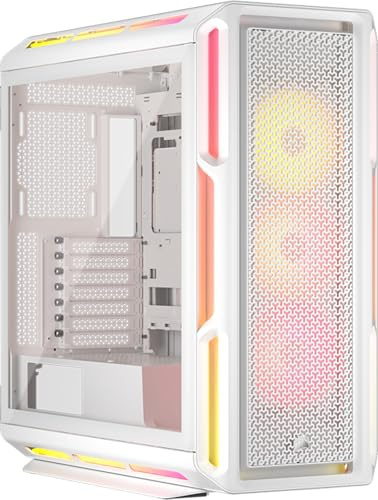 CORSAIR iCUE LINK 5000T LX RGB Mid–Tower ATX PC-fodral – 3 förinstallerade LX120 RGB-fläktar, inbyggda Aurora-ljusremsor, rymlig interiör, inklusive iCUE LINK-systemhubb – vit