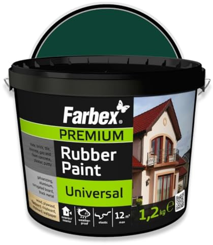 FARBEX Universal Premium Gummi Farbe-Innen und Außenfarbe für alle Oberflächen, Elastische Abdichtung gegen Feuchtigkeit, Witterung-1,2 kg-Grün