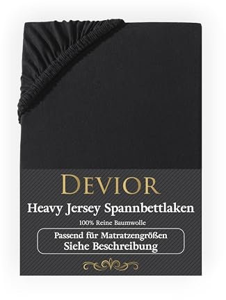 Devior Heavy Jersey Spannbettlaken 180-200x200 cm Split Topper schwarz | 160 g/m² Bettlaken 100% Baumwolle | bis 10cm Matratzenhöhe Gummizug | Oeko-TEX Made in Green | Spannbetttücher Leintuch Bezug