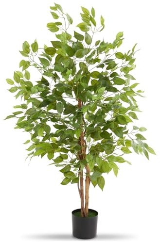 tectake® Ficus Artificial, Planta Artificial Grande y Realista, Plantas Artificiales Grandes, Decoración Hogar y Oficina, Arbol Artificial con Hojas Detalladas, Decoración Salon - 120 cm de Alto