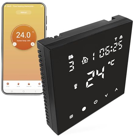 EMOS GoSmart - WiFi Raumthermostat für Fußbodenheizung mit App - Programmierbarer Smart-Thermostat inkl. Bodensensor, einstellbare Hysterese - kompatibel mit Tuya, Smart Life, Alexa, Google - schwarz