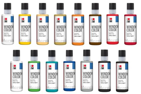 Marabu Window Color fun & fancy, set med 15 x 80 ml, vattenbaserad fönsterfärg, avtagbar på släta ytor som glas, speglar, kakel och folie