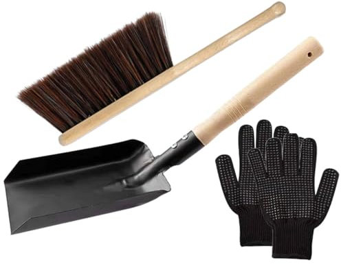 PERSELOSO Pulizia Con Spazzola in Legno Setole Dure Paletta Acciaio Carbonio e Guanti in Silicone Resistenti Al Calore Accessori Per Stufa Pratici e Riutilizzabili Per Attenzione Alla Pulizi