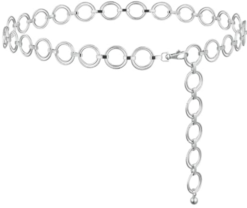 Alaoo Cinturón de Cadena de Metal para Mujer, Cadena de Cintura Ajustable,Cadena de Cintura Metal Joyeríapara Vestidos,Vaqueros,Estilosos,Plata,E,115