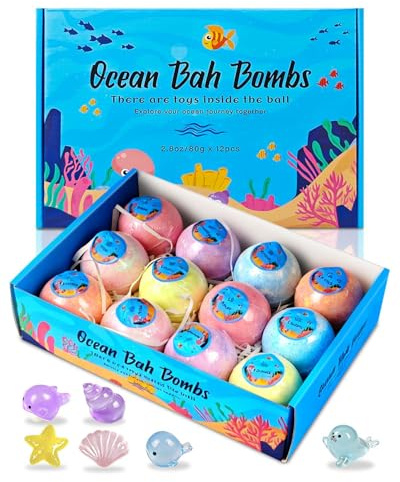 12pcs Coffret Cadeau Boules de Bain, Bombes de Bain Moussantes aux Huiles Essentielles Naturelles avec Jouet Surprise, Fait à la Main - Cadeau Parfait pour Femme, Fille, Enfants, Fête des Mères, Noël