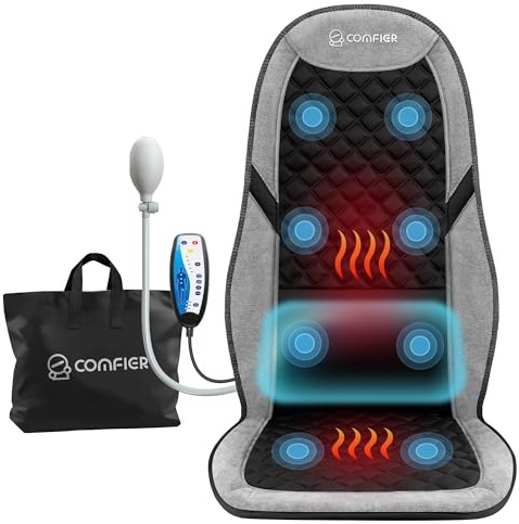 COMFIER Back Massager with Heat,Massage Chair Mat with Adjustable Lumbar Support,Seat Warmer Cushion with 8 Vibration Motors & 5 Modes & Bag,Office Chair Massage Pad for Recliner,Gifts for Mom Dad