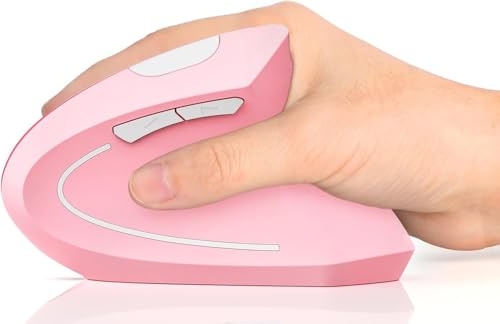 Ergonomisk mus, USB-C-uppladdningsbar vertikal trådlös mus: Optiska karpaltunnelmöss med 2,4 G USB-mottagare, 800/1200/1600 DPI, 6 knappar, för bärbar dator, dator, PC, stationär, anteckningsbok, rosa