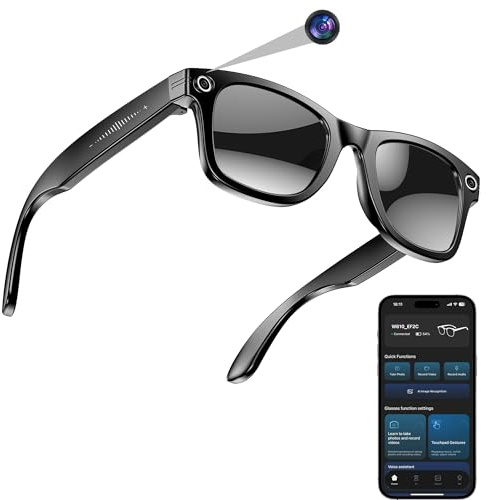 hellibito AI Smart Camera Glasses for Men Women, 4K Photography,1080P HD Video Recording,Real-Time Translation, Open-Ear Audio,Voice Assistant, Lightweight (Black Frame-Black Lens)