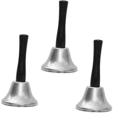 NOLITOY 3 Piezas Campanillas de Mano Metálicas Plateadas para Decoración Navideña Interior y Educativa Ligeras Sonido Claro para Hogar y Eventos Festivos