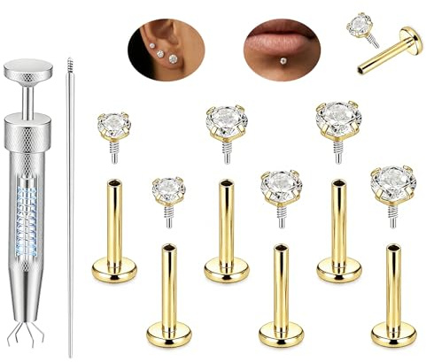 AceFun Helix - Piercing para labio y labio con parte trasera plana, 18 g, para cartílago, tragus, caracola, piercing para nariz, para mujeres y hombres, 3 pares