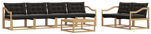 HFXHIJXQ Set di mobili da giardino, gruppo lounge in legno massello di acacia, divano modulare per esterni per 6 persone, include cuscini e tavolo da giardino, gruppo sedute per terrazza, montaggio