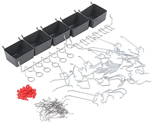 Bewinner Assortimento di Ganci per Pannelli Forati per Carichi Pesanti 114 Pezzi, Kit Organizer per Riporre Oggetti con Serrature per Contenitori, Accessori Universali per Pannelli Forati da 1/8