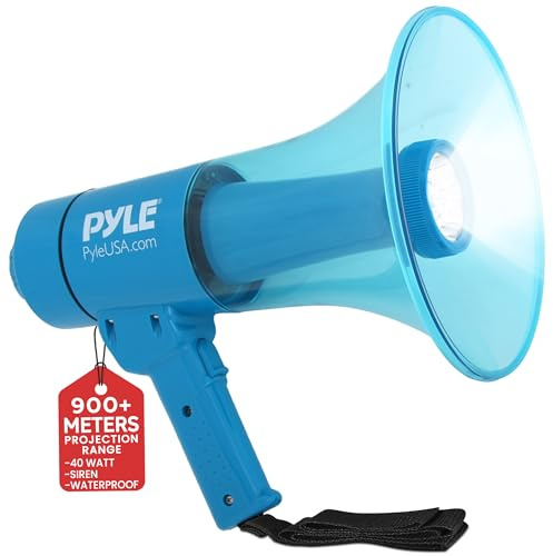 Pyle 40W Portable PA Megaphone with Alarm Siren, Adjustable Volume, Marine Grade Waterproof Construction, 1000-Yard Range, Lightweight Handheld, Requires 8 AA Batteries - Ideal for Indoor/Outdoor Use