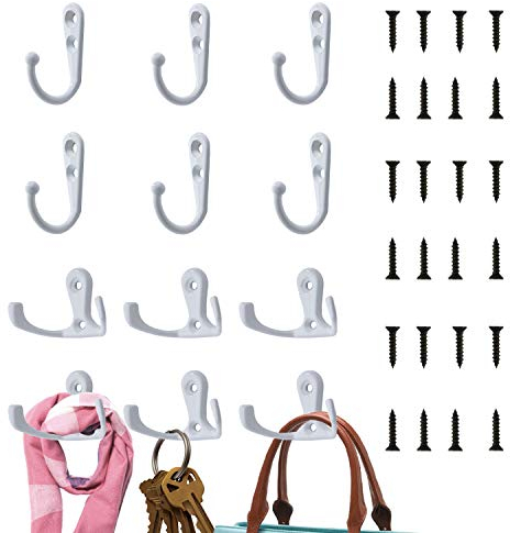 LATTCURE Appendiabiti vintage, 12 pezzi, singoli, da parete, in metallo, per cappotto, asciugamani, da avvitare (bianco)