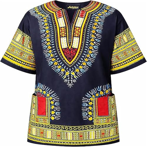 Adalex Global Traditional African Unisex Dashiki Shirt Color Tribal Festival Hippie, Ideal for Men Women African Short Sleeve Summer Wear