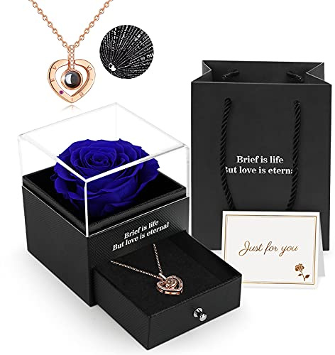 Rosa Stabilizzata Vera, Con Collana I Love You, Regalo Fatto a Mano Con Vera Rosa Eterna Per la Sua Donna,Moglie,Fidanzata,Madre,Per Compleanno,Anniversario,San Valentino,Festa Della Mamma,Natale
