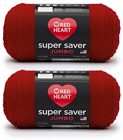 Red Heart Super Saver Jumbo Yarn for Crocheting, Cherry Red, 2-Pack