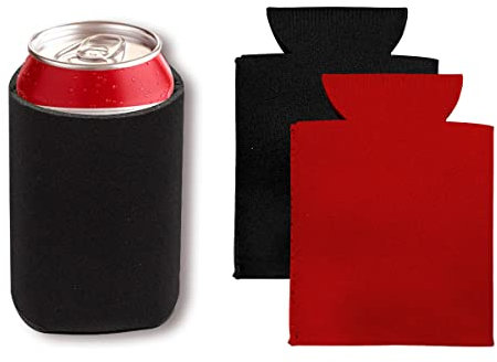 Jagowa 2 sacchetti di birra per lattine di birra, in morbido neoprene, riutilizzabili, isolati, per bibite, bottiglie di birra (nero e rosso)