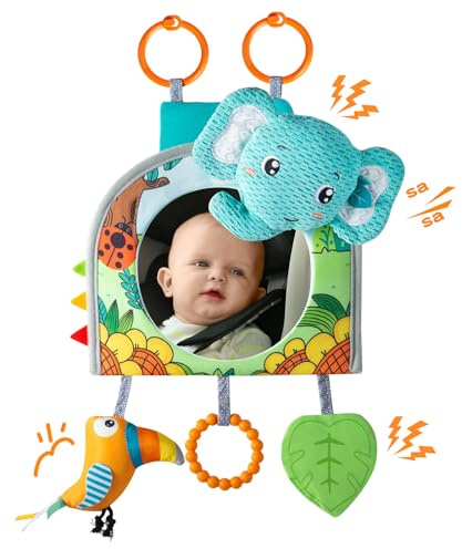 Lynncare Car Seat Toy, Baby Car Mirror for Rear Facing, Travel Baby Activity Center with Hanging Engaging Toys for Infants Babies 0-6-12-18 Months Boy Girl