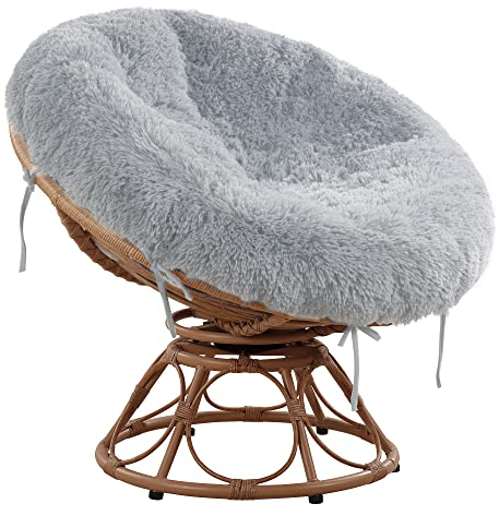 HOMBYS Shaggy-Bezug für Papasan-Kissen, flauschiges Plüsch-Kunstfell, nur Schonbezug mit Reißverschluss, abnehmbar und maschinenwaschbar, 127 cm (passend für 111.8–121.9 cm, Hellgrau)