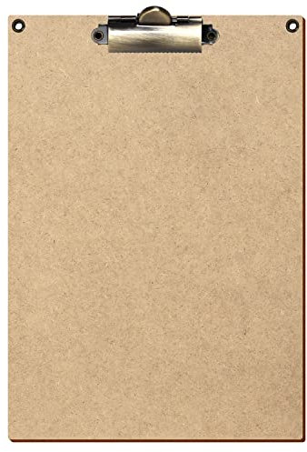 Bütic HDF/MDF Klemmbrett Standardform für DIN A3 A4 A5 A6 Clipboard mit 2 Ösen aus 3mm starkem HDF, Format:A5 hoch, Klemme:Zahnklemme antik