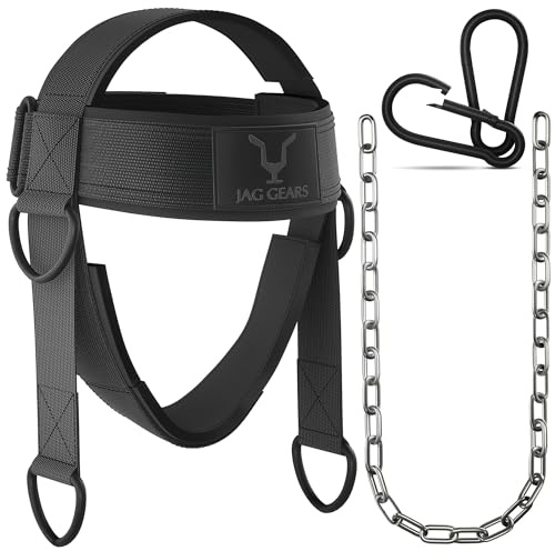 JAG GEARS Allenamento Collo Imbracatura – Collo Trainer 7 Mm Neoprene Imbottito Con Catena in Acciaio Regolabile Lunga 110 Cm Per Palestra, Corsa, Boxe, Allenamento Del Collo