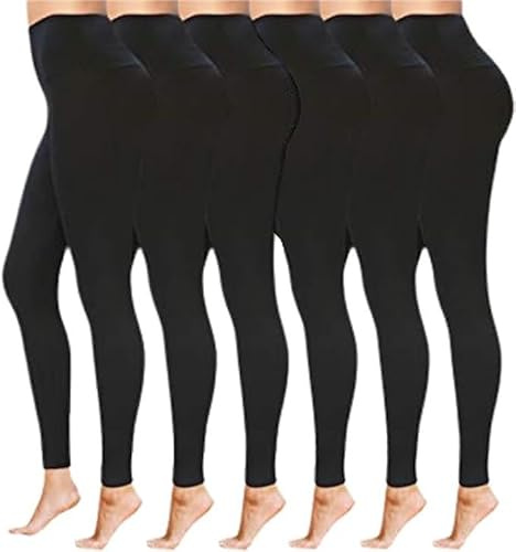 High Waisted Full Length Workout Not See Through Leggings Capri Shorts Soft Stretchy (XXL, Black 6 Pack)