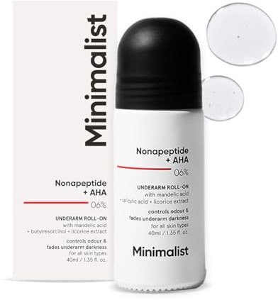 Minimalist Underarm Roll On Deodorant to Control Odour & Fade Darkness | With Nonapeptide + AHA BHA 06% | | Fragrance & Aluminium Free | Exfoliating Deo For Women & Men | 1.35 Fl Oz / 40 ml