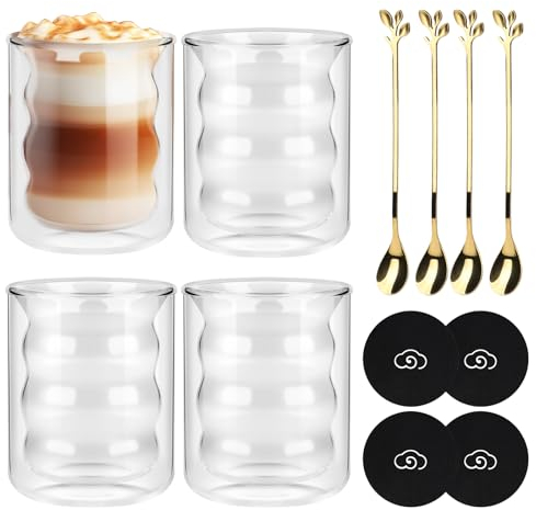 CPROSP 4tlg 200ml Thermogläser Latte Macchiato, Doppelwandige Kaffee Gläser, Isolierte, Cappuccino, Latte, Tea Gläser, Trinkgläser Hitzebeständig
