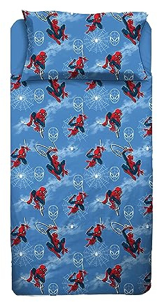 Spiderman - Juego de sábanas para Cama Individual, sábana encimera, sábana Bajera, Funda de Almohada, Azul, Marvel, Disney, 100% algodón, Producto Oficial