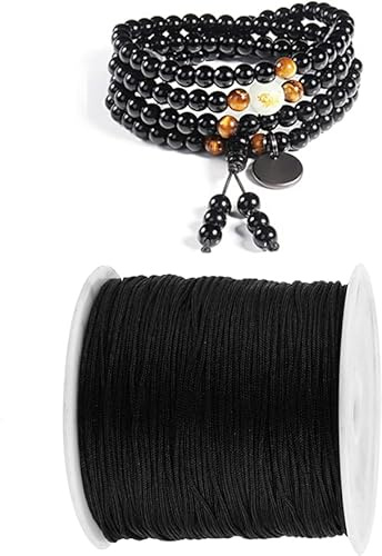 Ezweiji nylonsnöre, 60 m x 0,8 mm nylon sladd pärlstring, makramétråd kabel för gör-det-själv hantverk gör armband/halsband/rattail, nylontråd satinsnöre för smyckestillverkning, svart