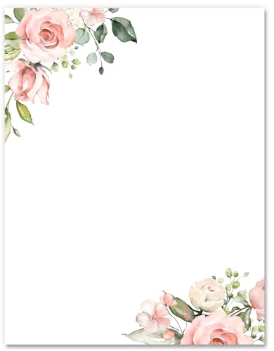60 Sheets Floral Stationery Letterhead Paper Double-Sided Print Pink Flower Letter Writing Paper Spring Greeting Note Papers for Wedding Bridal Shower Invitation Office Printing, 8.5 x 11 Inch