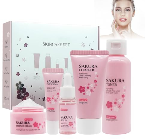 Fengyang® 5 Piezas Set De Cuidado De La Piel Sakura, Kit Hidratante Para El Cuidado De La Piel, Herramienta Para El Cuidado Del Rostro, Kit De Cuidado De La Piel Con Efecto Hidratante(5set)