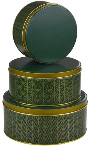 BALOU LIVING 3er Set Keksdose Weihnachten - Weihnachtskeksdosen aus Metall - Weihnachtliche Plätzchendose Blechdose, Pattern grün/gold