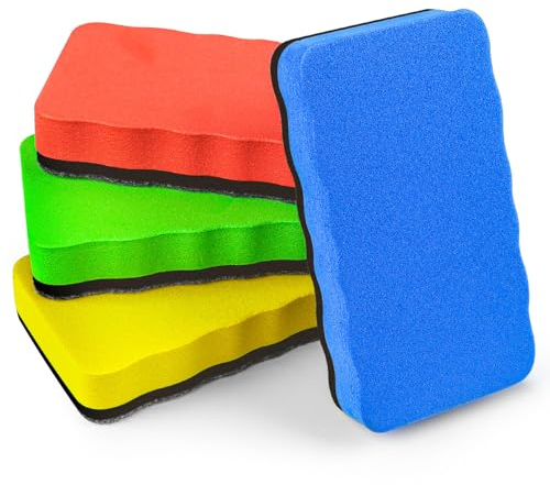 Baroce Whiteboard Schwamm Magnetisch 4 Farben Mikrofaser Trockener Radiergummi Whiteboard Reiniger Schwamm für Klassenzimmer Zuhause Büro Meetings (10,5 x 5,5 x 2 cm)