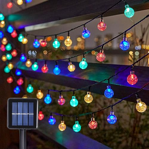 MXJFYY Solar LED String Lights, 12 m, 100 LED, bubbla solcellsgirlanger 8 lägen, vattentäta solcellslampor med fjärrkontroll för trädgård, uteplats, gård, fester