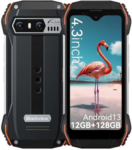 Blackview N6000SE Mini Teléfono Móvil Rugerizado, 12GB + 128GB Movil Resistente Smartphone Pequeño 4.3 QHD+, 3700mAh 10W Carga Rápida, Android 13 Cámara 13MP + 8MP NFC/GPS/Dual SIM/4G/Face ID/IP69K
