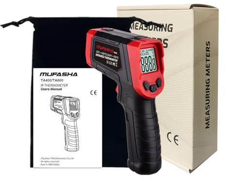 MUFASHA Infrared Thermometer Temperature Gun Laser High Temp Thermometer with LCD Display, Non-Contact Industrial Pyrometer 12:1 Distance Ratio (-25.6℉ to 752℉) for Cooking/BBQ/Fridge/Engine