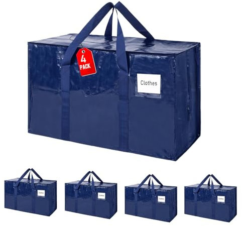 ZFWDSY Umzugstaschen 93 L, 4er-Pack Aufbewahrungstaschen mit Reißverschluss, Umzugskartons Heavy Duty Extragroß, Packtaschen für Umzugsbedarf, Faltbare Reisetasche oder moving bag