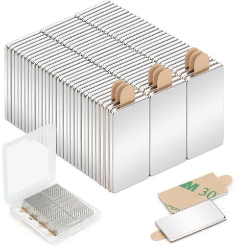 Wukong 90 stycken neodymmagneter självhäftande, 20 × 10 × 1 mm minimagneter starkt grepp, magneter, små självhäftande magneter för glasmagnettavla, kontor och informationstavla