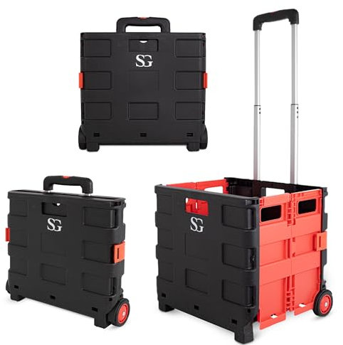 SG Traders Lightweight Folding Trolley Cart – Up to 45 kg Heavy Duty Grocery Shopping Cart – Foldable Design with Wheels and Telescopic Handle, Ideal for Camping, Picnics and Laundry (L37xW42xH99cm)