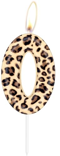 Vela de cumpleaños con diseño de leopardo número 0, decoración de pastel de cumpleaños con patrón de leopardo marrón, decoración de fiesta de cumpleaños para niños, niñas, hombres y mujeres